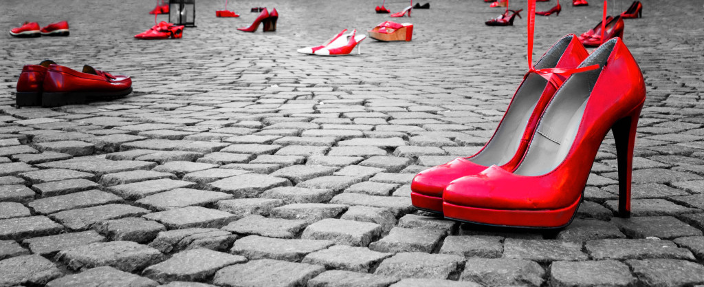 Red,Shoes,To,Stop,Violence,Against,Women,On,A,City